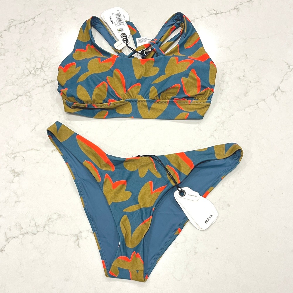 prAna Bikini Set Mallorca Top Lahari Classic Bottom Womens L Catalina Indo Disco